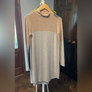 Socialite Two-Tone Sweater Dress in Beige and Gray